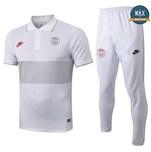 Max Maillot PSG polo + Pantalon 2019/20 Training Blanc/Gris