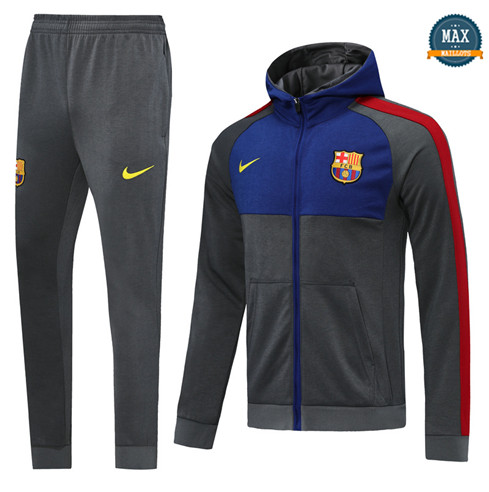 Max Veste Survetement Barcelone 2020/21 Gris/Bleu à Capuche