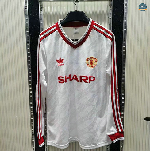 Max Maillot Retro 1986 Manchester United Manche Longue Blanc