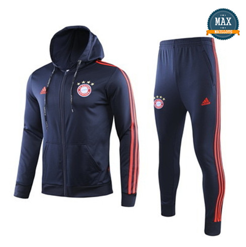 Veste Survetement à Capuche Bayern Munich 2019/20 Bleu Marine/Rouge bande