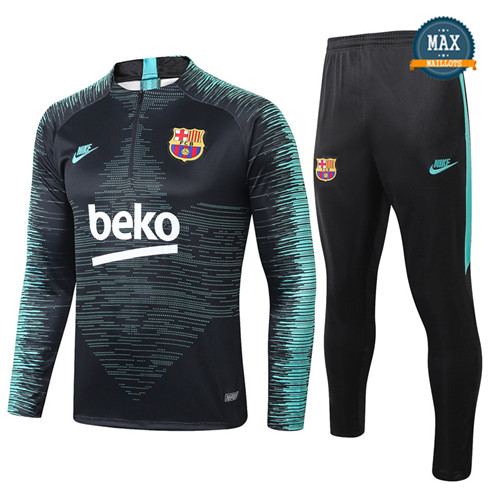 Survetement Barcelone 2019/20 Noir/Bleu Vert bande sweat zippé