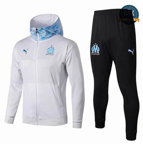 Veste Survetement à Capuche Olympique Marseille 2019/20 Blanc/Bleu
