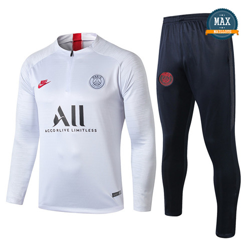 Survetement Paris Saint Germain 2019/20 Blanc/Noir sweat zippé