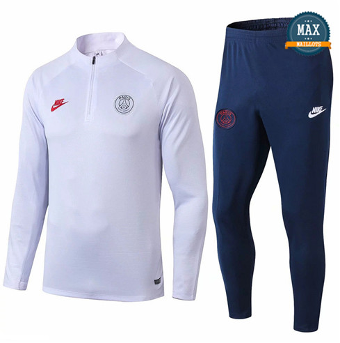 Survetement Paris Saint Germain 2019/20 Blanc/Bleu Marine sweat zippé