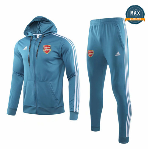 Veste Survetement à Capuche Arsenal 2019/20 Bleu Clair/Blanc bande