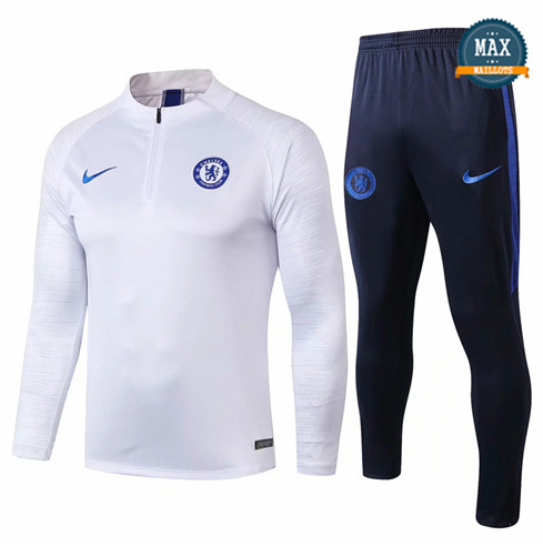 Survetement Chelsea 2019/20 Blanc/Bleu Marine sweat zippé