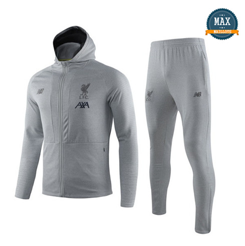 Veste Survetement à Capuche Liverpool 2019/20 Gris Blanc