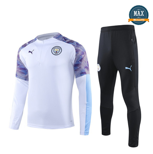 Survetement Manchester City 2019/20 Blanc/Noir sweat zippé