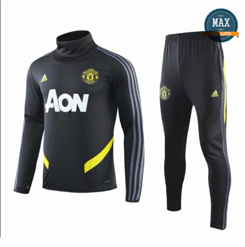 Survetement Enfant Manchester United 2019/20 Noir/Jaune Col haut