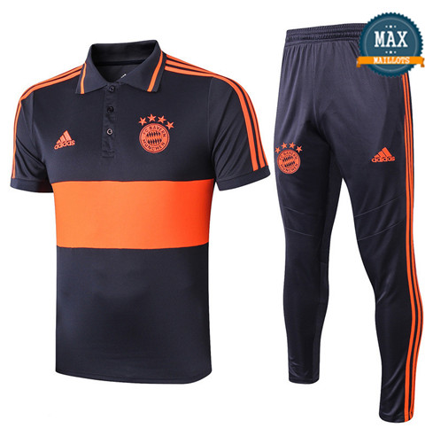 Maillot Polo + Pantalon Bayern Munich 2019/20 Training Bleu Marine/Orange Jaune bande