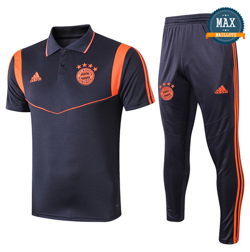 Maillot Polo + Pantalon Bayern Munich 2019/20 Training Bleu Marine/Orange Jaune bande