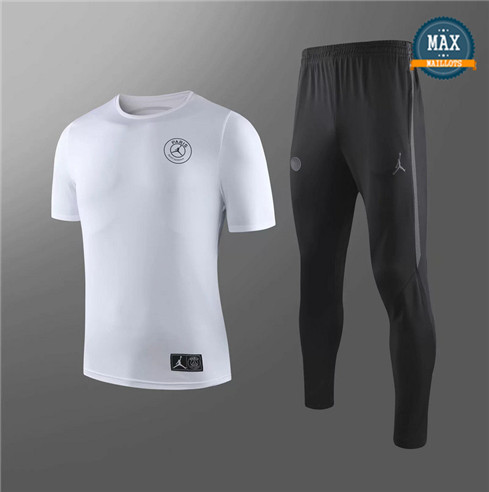 Maillot + Pantalon Paris Saint Germain 2019/20 Training Blanc/Noir Col Rond