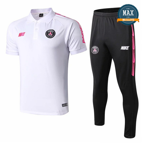 Maillot Polo + Pantalon Paris Saint Germain 2019/20 Training Blanc/Noir