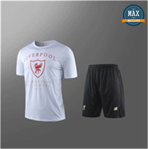 Maillot + Pantalon Liverpool 2019/20 Training Blanc/Noir Col Rond