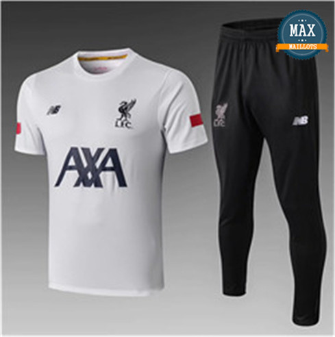 Maillot + Pantalon Liverpool 2019/20 Training Blanc/Noir Col Rond