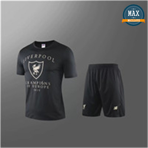 Maillot + Pantalon Liverpool 2019/20 Training Noir Col Rond