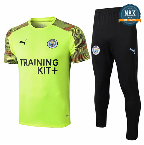 Maillot + Pantalon Manchester City 2019/20 Training Vert/Noir Col Rond