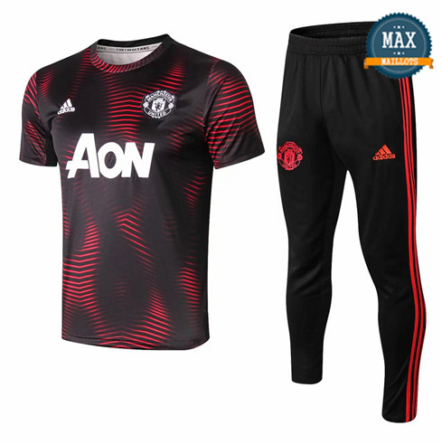 Maillot + Pantalon Manchester United 2019/20 Training Noir Col Rond