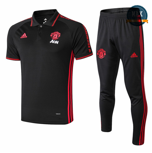 Maillot Polo + Pantalon Manchester United 2019/20 Training Noir/Rouge bande