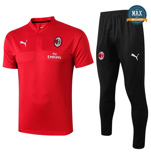 Maillot + Pantalon AC Milan 2019/20 Training Rouge/Noir Col V