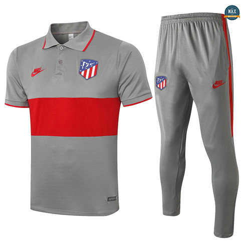 Max Maillots Atletico Madrid POLO + Pantalon 2020/21 Training Gris Foncé/Rouge