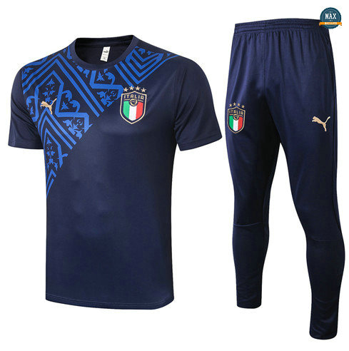 Max Maillots Italie + Pantalon 2020/21 Training Bleu Marine Col Rond