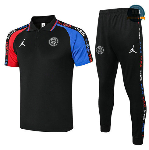 Max PSG Jordan POLO + Pantalon 2020 Training Noir manche Rouge/Bleu