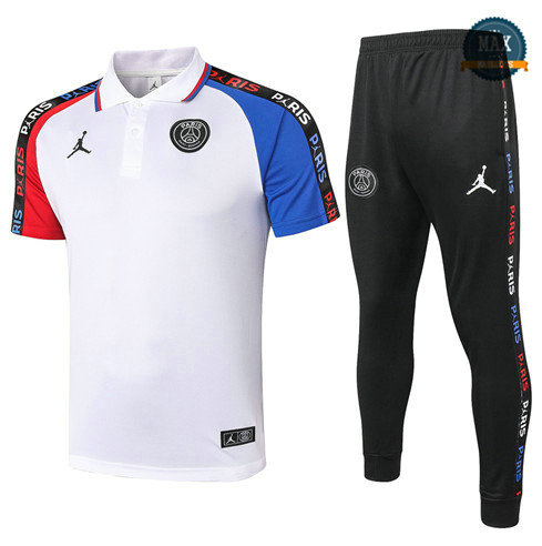 Max PSG Jordan POLO + Pantalon 2020 Training Blanc manche Rouge/Bleu