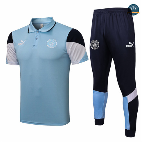 Max Maillot Polo Manchester City + Pantalon 2021 Training Bleu Clair