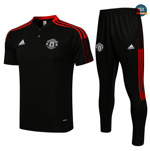 Max Maillot Polo Manchester United + Pantalon 2021 Training Noir