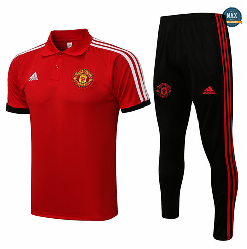 Max Maillot Polo Manchester United + Pantalon 2021 Training Rouge/Blanc