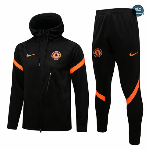 Max Veste Survetement Foot à Capuche Chelsea 2021/22 Noir/Orange