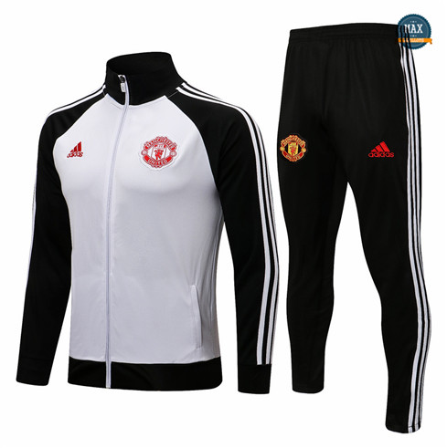 Max Veste Survetement Foot Manchester United 2021/22 Blanc/Noir Col Haut