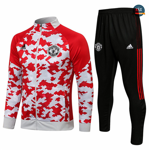 Max Veste Survetement Foot Manchester United Rouge/Blanc 2021/22 Col Haut