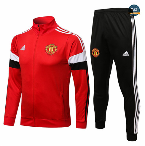 Max Veste Survetement Foot Manchester United 2021/22 Rouge/Blanc Col Haut