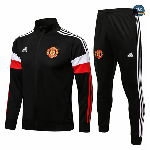 Max Veste Survetement Foot Manchester United 2021/22 Noir/Blanc Col Haut