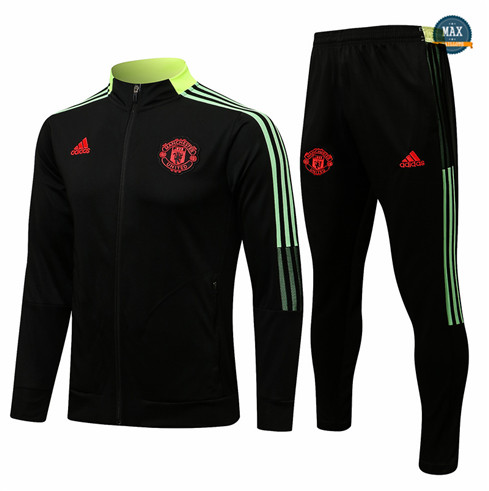 Max Veste Survetement Foot Manchester United 2021/22 Noir/Jaune Col Haut