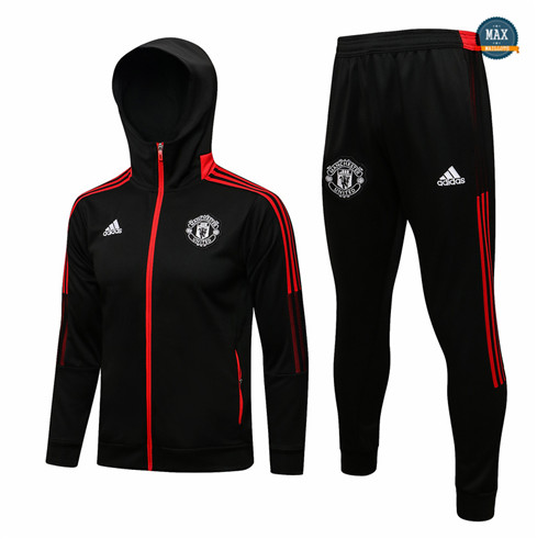 Max Veste Survetement Foot à Capuche Manchester United 2021/22 Noir/Rouge