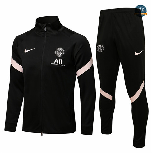 Max Veste Survetement Foot PSG 2021/22 Noir/Rose Col Haut