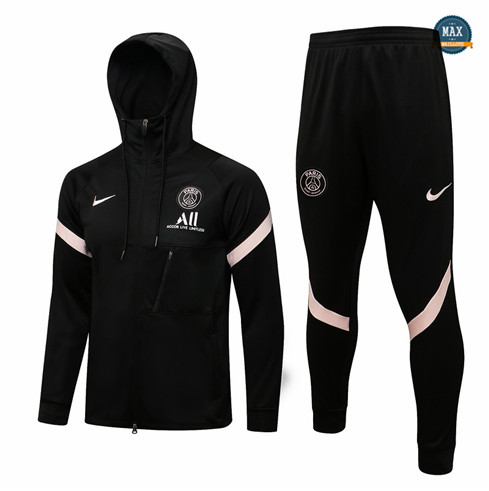 Max Veste Survetement Foot à Capuche PSG 2021/22 Noir/Rose