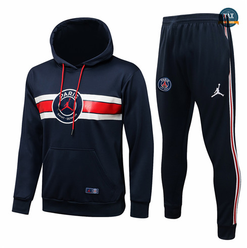 Max Survetement Foot à Capuche PSG Jordan 2021/22 Bleu Marine/Rouge