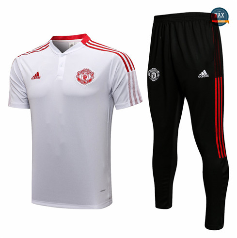 Max Maillot Foot Polo Manchester United + Pantalon 2021/22 Training Blanc