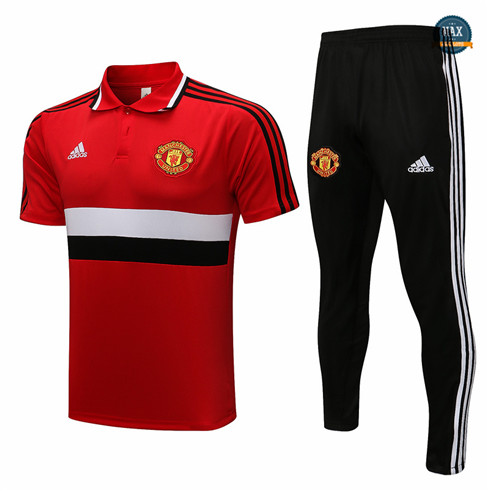 Max Maillot Foot Training Polo Manchester United + Pantalon 2021/22 Rouge/Noir/Blanc