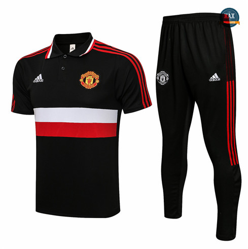 Max Maillot Foot Training Polo Manchester United + Pantalon 2021/22 Noir/Rouge/Blanc