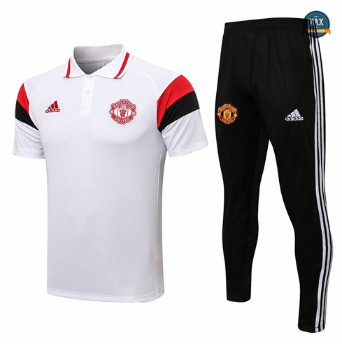 Max Maillot Training Foot Polo Manchester United + Pantalon 2021/22 Blanc/Noir/Rouge