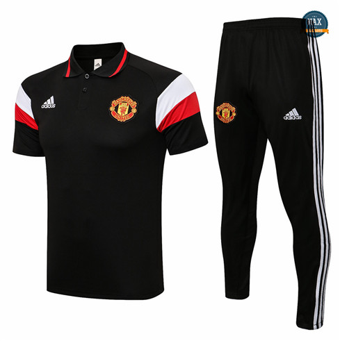 Max Maillot Foot Polo Manchester United + Pantalon 2021/22 Training Noir/Rouge/Blanc