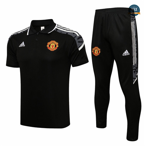 Max Maillot Foot Polo Manchester United Champions league + Pantalon 2021/22 Training Noir/Blanc