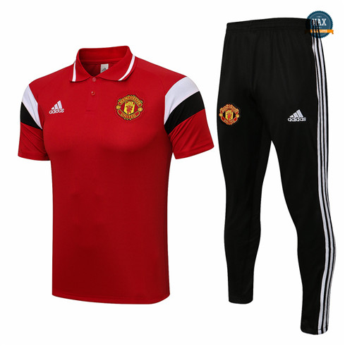 Max Maillot Foot Polo Manchester United + Pantalon 2021/22 Training Rouge/Noir/Blanc