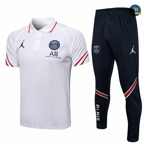 Max Maillot Foot Polo PSG Jordan + Pantalon 2021/22 Training Blanc