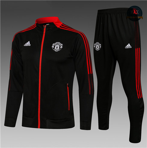 Max Veste Survetement foot Enfant Manchester United 2021/22 Noir Col Haut